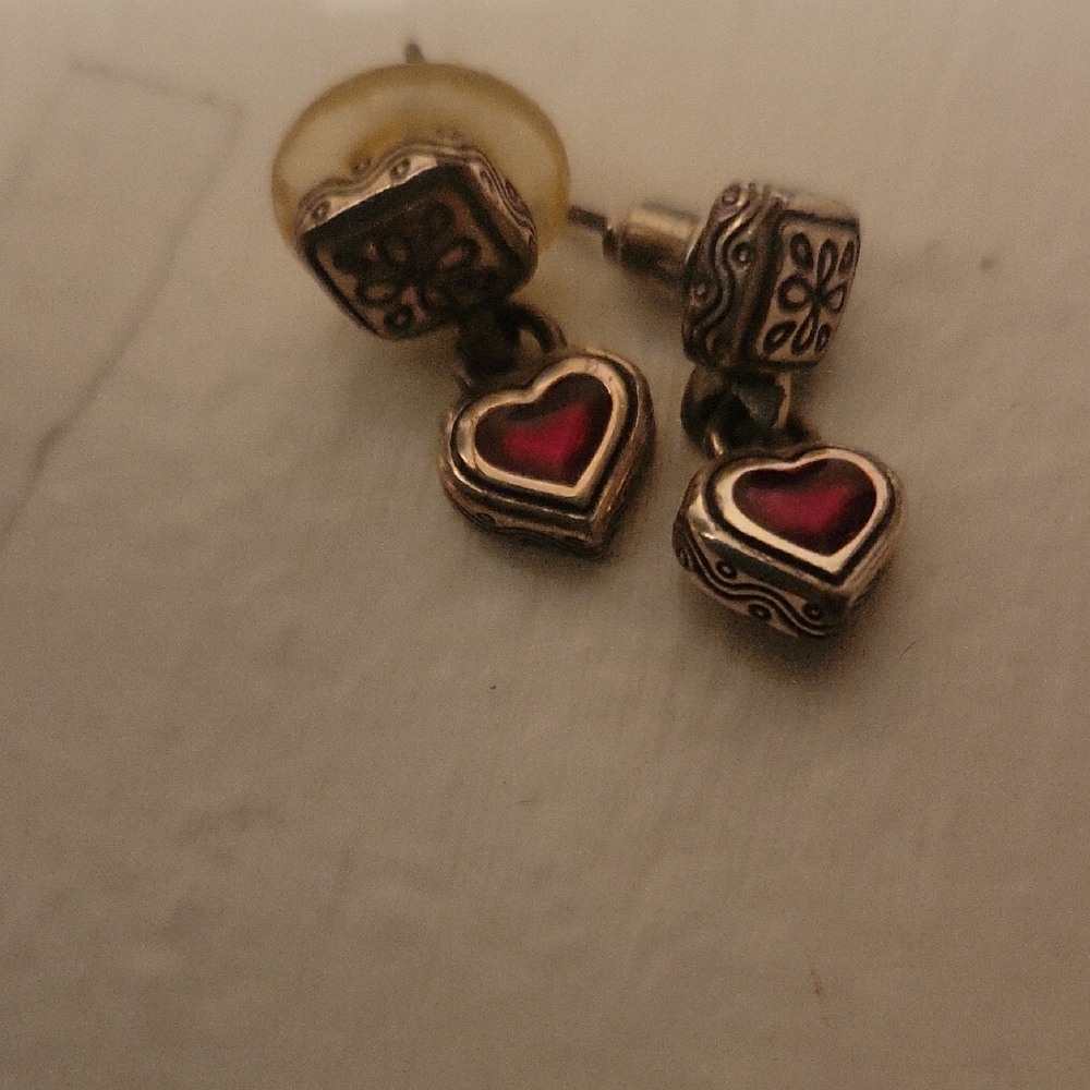 Heart-Shaped Red and Gold Earrings/ Brighton